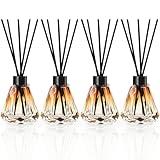 Reed Diffuser, 4pcs Reed Diffuser Empty Bottles with 20pcs Reed Diffuser Sticks, Delicate Gold Leaf Decor, Glass Fragrance Diffuser Set with lids for Home, Bathroom | Refillable,Diamond Style Blackd