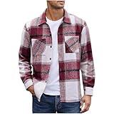 Clearance Deals Men's Flannel Shirts, Mens Casual Button Down Plaid Shirt Jacket Long Sleeve Fleece Shacket with Pockets