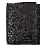 BULL GUARD Mens RFID Wallet, Black Top Grain Genuine Leather, ID and Secret Pocket, Trifold for Work, Sport, Outdoors