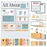 BOHEMIABY All About Letters Pocket Chart with 99 ABC Flash Cards, Letter of The Day/Week Daypocket Chart, Letter Tracing Learning Educational Wall Chart Preschool Classroom Homes, 34" X 27"White