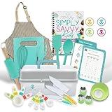 Tovla Jr. Kids Real Cooking and Baking Gift Set with Cookbook and Storage Case- Montessori Complete Cooking Supplies for the Junior Chef - Set for Girls & Boys - Utensils and Kid Safe Knives.