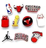 SPORTS TEAM SHOE CHARMS (Pick Your Team) NBA Basketball Accessories - Comparable to Jibbitz for Crocs (Chicago Bulls (10pcs))