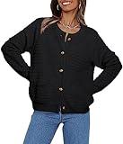 LILLUSORY Women's Cable Knit Cardigan Sweaters 2024 Fall Trendy Open Front Button Up Tweed Blazer Jackets Ladies Chunky Oversized Coat Coatigan Old Money Clothes Cute Outfits Black S