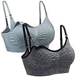 Suekaphin 2PACK Nursing Maternity Bra for Pregnancy Women Breastfeeding Comfortable Sleeping with Extenders,Heather(Gray+LightGray),Large