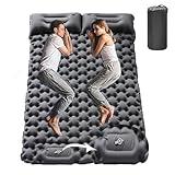 Double Sleeping Pad for Camping, Self Inflating Sleeping Mat 3.15” Extra-Thick, Built-in Foot Pump and Pillow Camping Pad 2 Person, Tent Air Mattress for Backpacking, Hiking, Car Traveling (Grey)