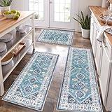 HEBE Boho Kitchen Rug Sets 3 Piece with Runner Non Slip Kitchen Rugs and Mats Washable Kitchen Mats for Floor Thick Kitchen Floor Mat Carpet Runner Rugs for Hallway Laundry Holiday Decor