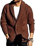 Runcati Mens Shawl Collar Cardigan Sweaters Button Down Open Front Knitwear Cable Knit Cardigans Brown