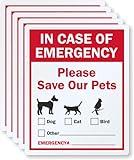 SmartSign (5-Pack) 5 x 4 inch 'In Case Of Emergency - Please Save Our Pets, Cat, Dog, Birds' Write-On Labels, 5.5 mil Laminated Vinyl, 3M Engineer Grade Reflective, Red/Black/White, USA-Made