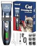 oneisall Quiet Cat Clippers for Matted & Long Hair, 2-Speed Cordless Pet Shaver Grooming Kit for Cats, Small Dogs & Animals (Blue)