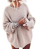 Ugerlov Women's Oversized Sweaters Batwing Sleeve Mock Neck Jumper Tops Chunky Knit Pullover Sweater (Beige, S/M)