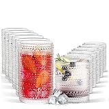 FULGNU Hobnail Drinking Glasses Set of 12, 11.8 oz Vintage Glasses Drinking Set & 10 oz Cocktail Glasses Set, Embossed Glass Cups for Kitchen, Beer, Juice, Cocktail, Whiskey, Milk