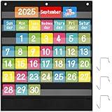 BESARME 7+2 Pockets Standard Pocket Chart for Classroom 7 Clear Words Chart with 2 Storage Pocket for Classroom Home Office Use Letter Cards Word Wall and Sentence Strips Size: 33.4” x 28”