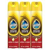 Pledge Moisturizing Wood Oil, Furniture Reviving Spray, Amber & Argan Scent, 9.7oz (Pack of 3)