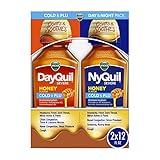 VICKS DayQuil & NyQuil SEVERE Honey Flavor Co-Pack, Cold & Flu Medicine, Relieves Headache, Fever, Sore Throat, Minor Aches & Pains, Nasal Congestion, Sinus Pressure, Stuffy Nose, and Cough, 2x12oz