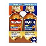 VICKS DayQuil & NyQuil SEVERE Honey Flavor Co-Pack, Cold & Flu Medicine, RelievesHeadache, Fever, Sore Throat, Minor Aches & Pains, Nasal Congestion, Sinus Pressure, Stuffy Nose, and Cough, 2x12oz