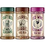 3 Grill Spices Gift Set - Bourbon Barrel BBQ Rub | Red Wine Rosemary Sea Salt | Craft Beer Chilli Seasoning - 2024 Stocking Stuffers For Men Adult Dad Gift Birthday Unique Fathers Day Valentines Him