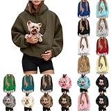Cat Pouch Hoodie for Women Kangaroo Pocket Dog Pouch Sweatshirts Pet Carrier Pullover Animal Holder Solid Color Tops S #01-Bronze