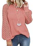 MIHOLL Women’s Long Sleeve Tops Lace Casual Loose Blouses T Shirts Plus Size (Coral, XX-Large)