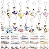 Equsion 100 Pcs Professional Goose Keychains Bulk, 15 Style Jobs Cute Novelty Silly Goose Acrylic Key Chains Party Favors for Birthday Decor Funny Gifts for Teen Club Animal Lovers Nurses Teachers