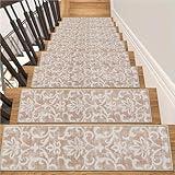 Lahome Carpet Stair Treads Non Slip Backing, 15 Pack 8" X 30" Stair Treads for Wooden Steps Indoor, Soft Washable Stairway Stair Runners Oriental Staircase Rugs for Kids Pets Elders(15pc, Beige)