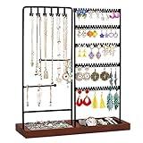 Vtopmart Jewelry Holder Organizer Stand Tree for Earring Necklace Ring Bracelets Display and Storage, with 90 Holes, 12 Hooks, Black+ Walnut