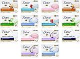 Dove, Beauty Bar Soap Variety Pack of 14, Go Fresh, Shea Butter, Coconut Milk, White, Pampering, Restoring, Exfoliating - 90g (7 Scents, 2 of Each)