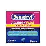 Benadryl Allergy Plus Congestion Ultratabs, Medicine with Diphenhydramine HCl Antihistamine & Phenylephrine HCl Nasal Decongestant, Sinus Congestion Relief Tablets, 24 ct