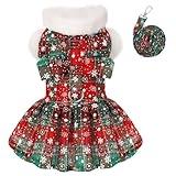 Dog Christmas Sweater Dress with Leash Set Puppy Sweaters for Small Dogs Girl Dog Christmas Outfit Plaid Dog Clothes Cute Bowknot Doggy Apparel Cat Holiday Xmas Party Costume (XX-Small, Green)