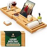 ROYAL CRAFT WOOD Premium Foldable Bathtub Tray - Wood Bath Tray for Tub, Bamboo Shelf, Expandable Bath Table Trays, Bathtub & Bathroom Accessories for New Home & Mothers Day & Birthday Gifts for Mom