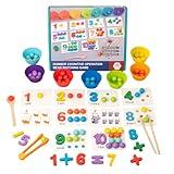 SWIMDOG Montessori Arithmetic Math Toy Set, Toddler Wooden Montessori Toys for 1 2 3 4 5 6 Year Old, Number Crunching Clip Bead Matching Game, Boy Girl Birthday Gift