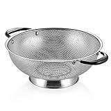 Tiawudi 18/8 Stainless Steel Colander, Easy Grip Micro-Perforated 5-Quart Colander, Strainer with Riveted and Heat Resistant Handles, BPA Free. Great for Pasta, Noodles, Vegetables and Fruits