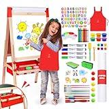 Joyooss Art Easel for Kids Easel for Toddlers, Adjustable Standing Double Sided Toddler Easels Kids Chalkboard Kid Easel with Paper Roll & Whiteboard, Art Easel for Kids Age 4-8 9-12 Kids Art Easel