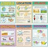 5 Theme of Geography Poster Sets Geography Classroom Learning Material Chart Educational Social Studies Poster Set for K-12 Students and Teachers Middle High School Wall Classroom Decoration