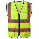 Ekkosafety Reflective Mesh Safety Vest for Men Women with 5 Pockets and Zipper Front High Visibility Mesh Vest Hi Vis Construction Work Vest,Meets ANSI/ISEA Standards(EK175-Yellow-M)