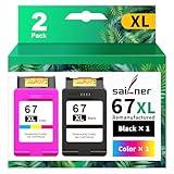SAILNER 67XL HP Printer Ink, Replacement for HP Ink 67 for HP 67 Ink cartridges Black/Color Combo Pack, Compatible with DeskJet 2755e 2755e 2700e 4155e 2734e 2827e 4100e Envy 6055 6455e Printer 67XL