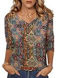 Zeagoo V Neck 3/4 Sleeve Top Business Casual For Women Loose Fit Dressy Casual Petite Tops Spring Summer Shirts 2025