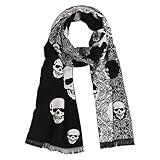 Landisun Skull Scarf Women Men Shawl Unisex Soft Long Elegant Classical Tassels (Black White)
