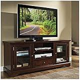 Traditional Walnut Brown Wood 60" Flat Screen / Plasma TV Stand Console Table, 2 Shelf, 2 Glass Cabinets, 1 Drawer. Holds up to 60"/135 lbs.