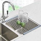 Seropy Roll Up Dish Drying Rack, Over The Sink Dish Drying Rack Kitchen Rolling Dish Drainer, Foldable Sink Rack Mat Stainless Steel Wire Dish Drying Rack for Kitchen Sink Counter Storage 17.5x11.8