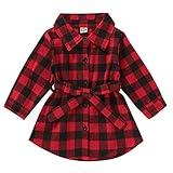 Kayotuas Toddler Kids Baby Girl Plaid Dress Long Sleeve Belted Botton Down Shirts Dresses Infant Autumn Outfits (red Plaid, 18-24 Months)