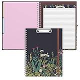 Rimilak Spiral Clipboard Folio with Refillable Lined Notepad, 14.5 x 9.8 in, Hardcover Cover with 5 Interior Pockets, Elastic Band and Pen Loop Series. Cute Stylish Clipfolio, Daisy Flower