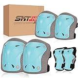 SKT HP Protective Gear for Adults, Knee Pads Elbow Pads Wrist Guards for Inline Skating Biking Skateboarding (Grey Blue)