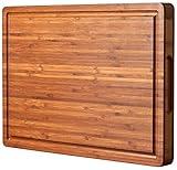 Bamboo Wood Cutting Board for Kitchen, 1" Thick Butcher Block, Cheese Charcuterie Board, with Side Handles and Juice Grooves, 16x11"