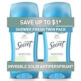 Secret Antiperspirant and Deodorant for Women, 24hr Sweat & Odor Protection, PH Balanced Protection, Gentle on Skin, Invisible Solid, Shower Fresh Scent, 2.6 oz (Pack of 2)