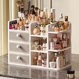 Large Makeup Organizer Countertop With Brush Holder Drawer For Vanity,Bamboo Bathroom Counter Organizers And Storage,Cosmetic Skincare Perfume Organizer,Easy To Store Nail Polish, Lipstick, Eyeshadow