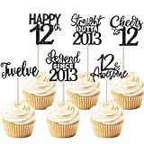 ZHUOWEISM 24PCS Black 12th Birthday Cupcake Toppers - Straight Outta 2013, Cheers to 12 Years, Legend Since 2013 - Non-Edible Cupcake Toppers for 12th Birthday Party Supplies