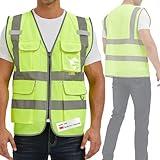 SIFE Reflective Safety Vest High Visibility Vest With 7 Pockets And YKK Zipper, ANSI/ISEA Class 2 Standard, Made With 3M Reflective Tape(03YG-Yellow Mesh,XL)