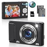 4K Digital Camera for Photography, 48MP Autofocus Vlogging Camera with Dual Camera, Flash, Anti-Shake, 16X Digital Zoom Point and Shoot Camera for Teens Boys Girls