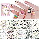 WOKOTO 12 Sheets Kids Nail Stickers for Nail Art Decals 3D Self-Adhesive Nail Art Stickers for Girls Kids Women Cute Carton Flowers Leaves Animals Plants Fruits Nail Decals Stickers for Nails