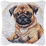 Pug Dog Latch Hook Pillow Kits Color Printed Canvas Cushion Crochet Yarn Needlework Hook Latch Kit DIY Embroidery Pillowcase Rug Cover Home Sofa Christmas Decor 43x43cm(4)